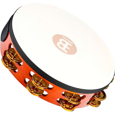 MEINL Traditional Goat-Skin Wood Tambourine Two Rows Brass Jingles image 1