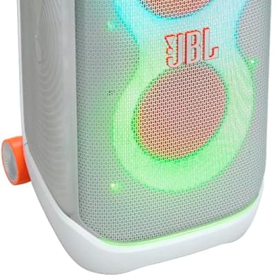 JBL PartyBox Stage 320 - Portable party speaker with telescopic handle & wide, sturdy Wheels, Powerful Pro Sound, Futuristic lightshow, Up to 18 hours of play time, Splash proof (White) image 3