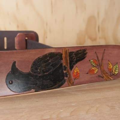 Leather Guitar Strap - Crow Hour Pattern by Moxie & Oliver - Acoustic or Electric Guitars for sale