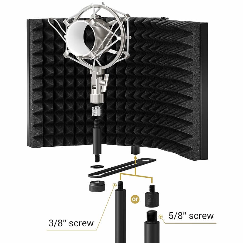 TONOR Microphone Isolation Shield, Studio Mic Sound Absorbing Foam  Reflector for Any Condenser Microphone Recording Equipment Studio, Black