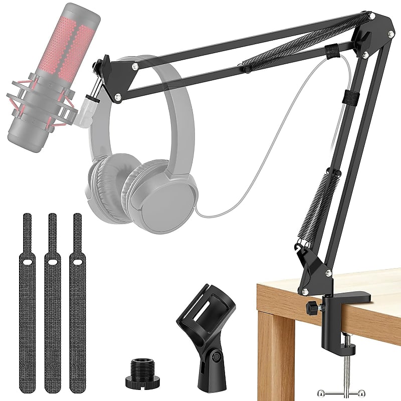 Microphone Stand Boom Mic Arm For Singing 360 Rotating Dual Mic Holder Clip  Foldable Tripod Stands 5 Core MS DBL (1 Piece) (1 Piece with Golden) 