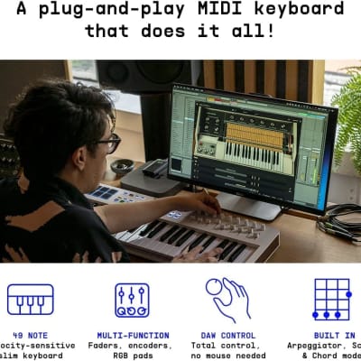 Arturia KeyLab Essential MK3 49 Key Keyboard, MIDI Keyboard Controller Bundle with Sustain Pedal, USB Cable, Polishing Cloth- Music Recording Software Included, MIDI Piano for Home Studio Setup, White image 7