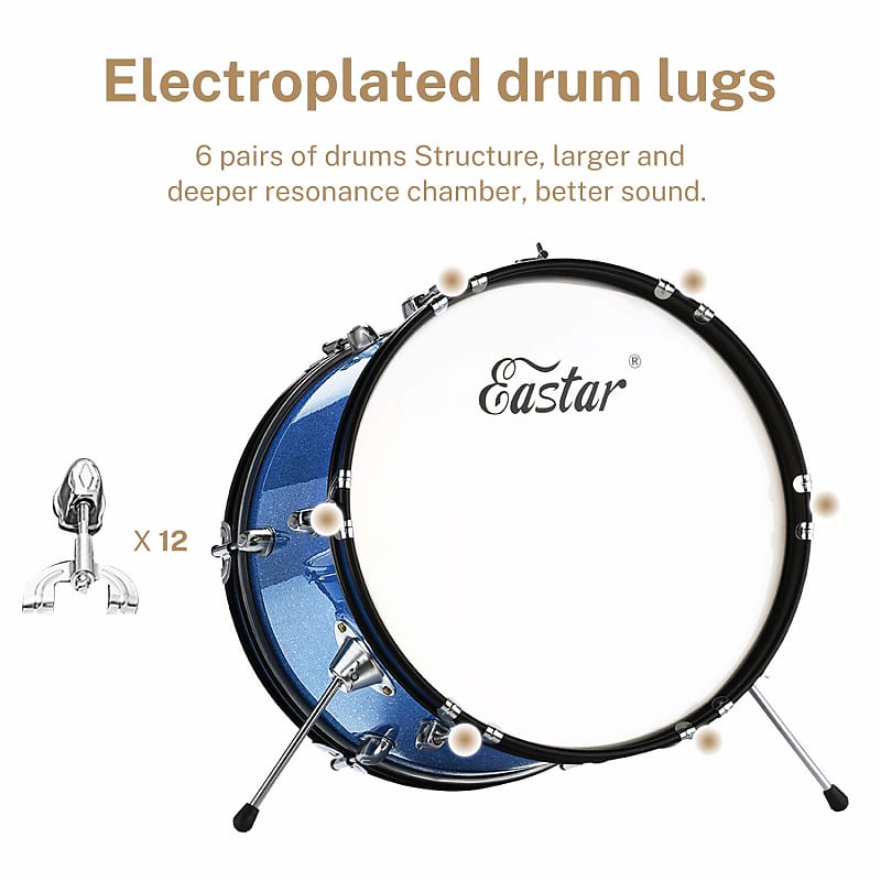 Kids Drum Set 16 Inch 3-Piece, Junior Drum Set Kit With Throne, Cymbal,  Pedal & Drumsticks,Metallic Blue (Eds-280Bu)