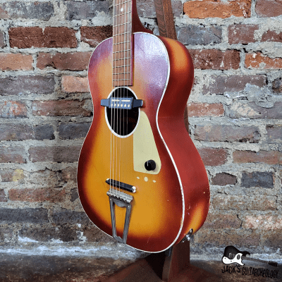 Chord Parlor Acoustic Guitar w/ Goldfoil Pickup & Rubber Bridge (1960s, Cherryburst) image 15