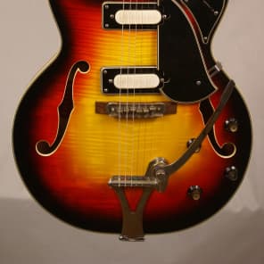 Univox Custom ES 335 1960's Sunburst Hollow Body electric guitar Made in JAPAN with a hardshell case image 1