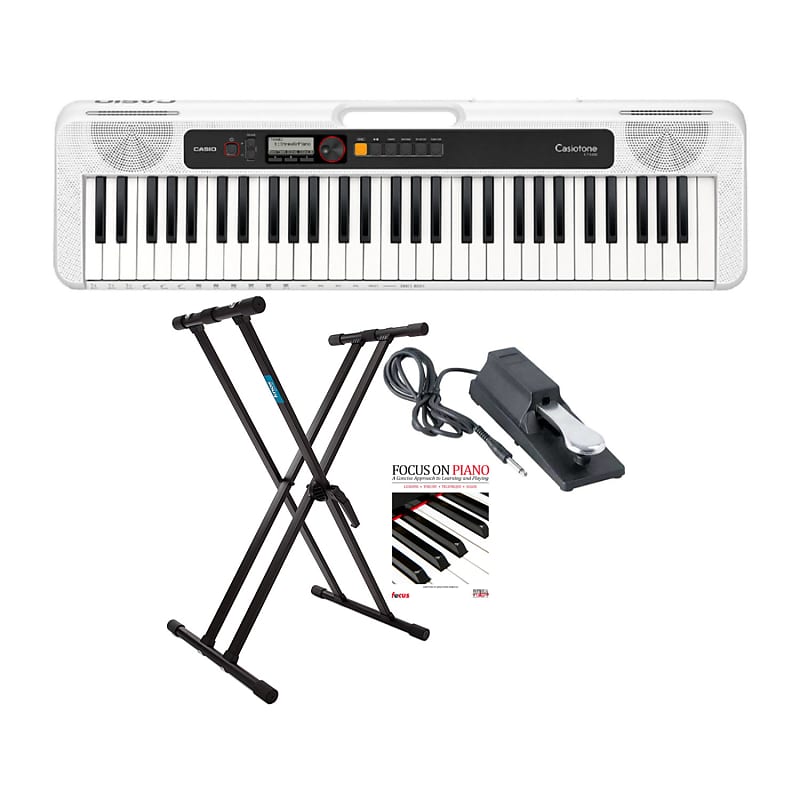 Casio CT-S200WE Casiotone Portable Keyboard (White) Bundle with Adjustable  Double X Keyboard Stand, Sustain Pedal and Learning Book