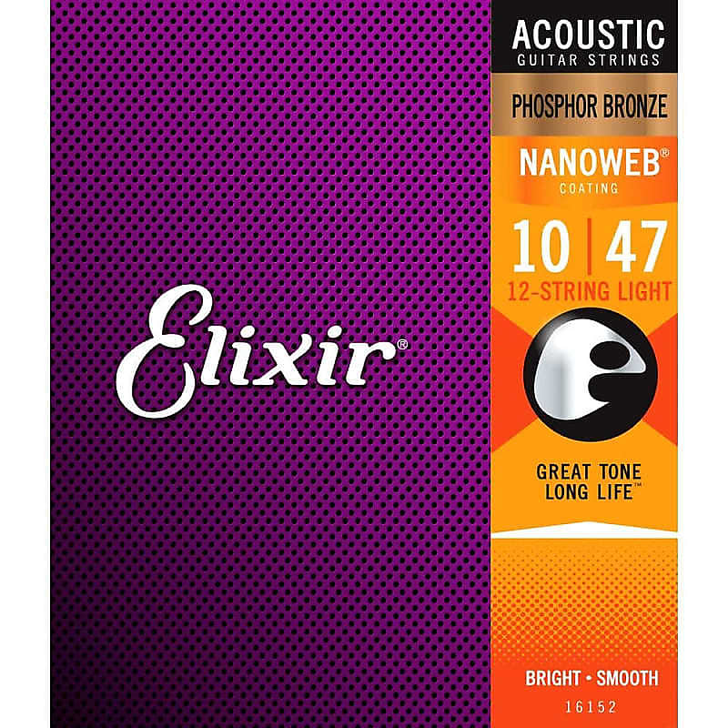 Elixir 16152 Nanoweb Coated Phosphor Bronze 12-String Acoustic Guitar Strings Light 10-47 image 1