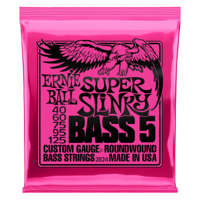 Ernie Ball 2824 Super Slinky 5-String Nickel Wound Electric Bass Guitar Strings 40-125