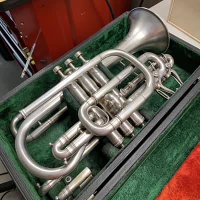 Cornet- JW York and Sons New Model Monarch Bb A 1906-1910 Satin Silver image 7