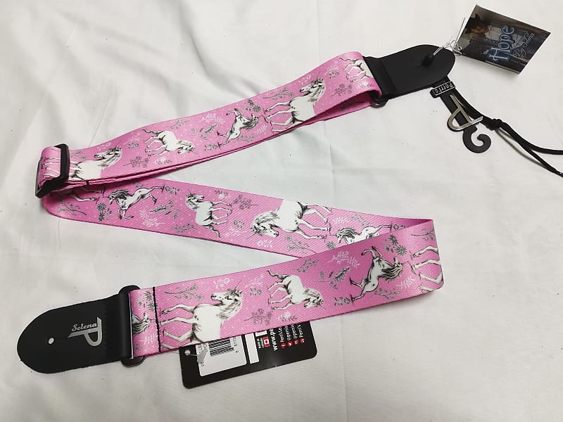 PERRI's White Unicorns on Pink polyester Guitar STRAP - new - 2" wide image 1