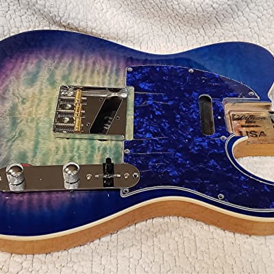 Stunning USA made bound Alder body.Quilt maple top in Blue burst Dragon color.Made for a Tele neck. image 9