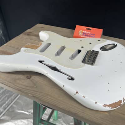 Real Life Relics Thinline F Hole Strat® Stratocaster® Body Aged Olympic White image 7