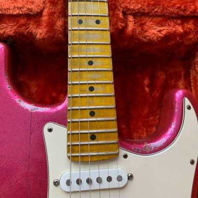 American Fender Stratocaster Relic Pink Magenta Sparkle Colorshift with Custom Shop 69's Pickups image 2
