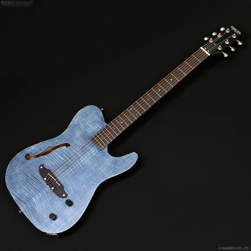 Schecter Japan Original Line OL-FL, Thinline Style Acoustic-Electric, Flame  Maple, Satin See Thru Blue