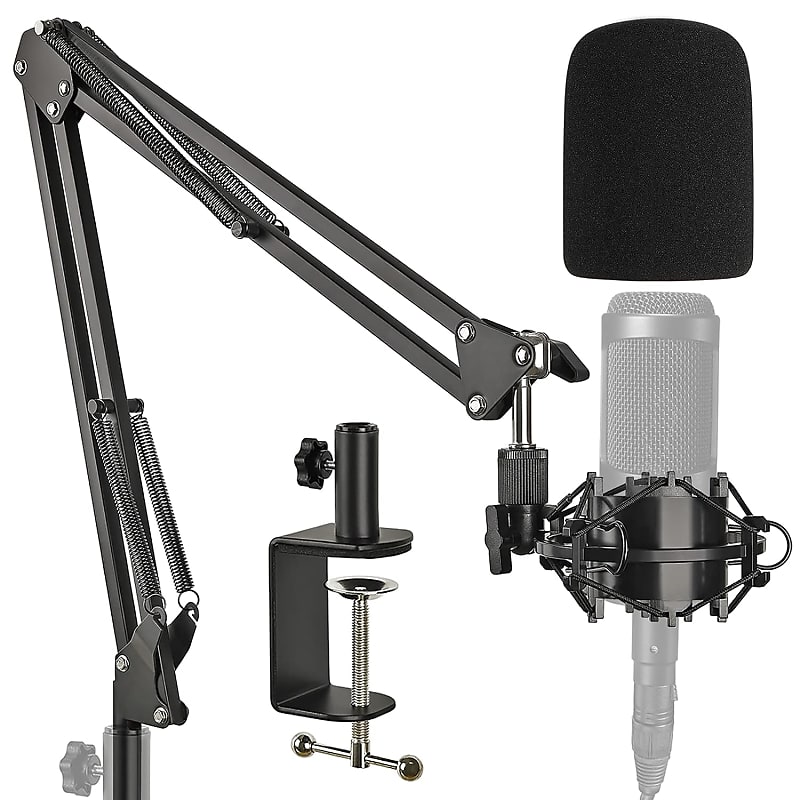 AT2020 Desktop Microphone Stand with Shock Mount & Foam Windscreen
