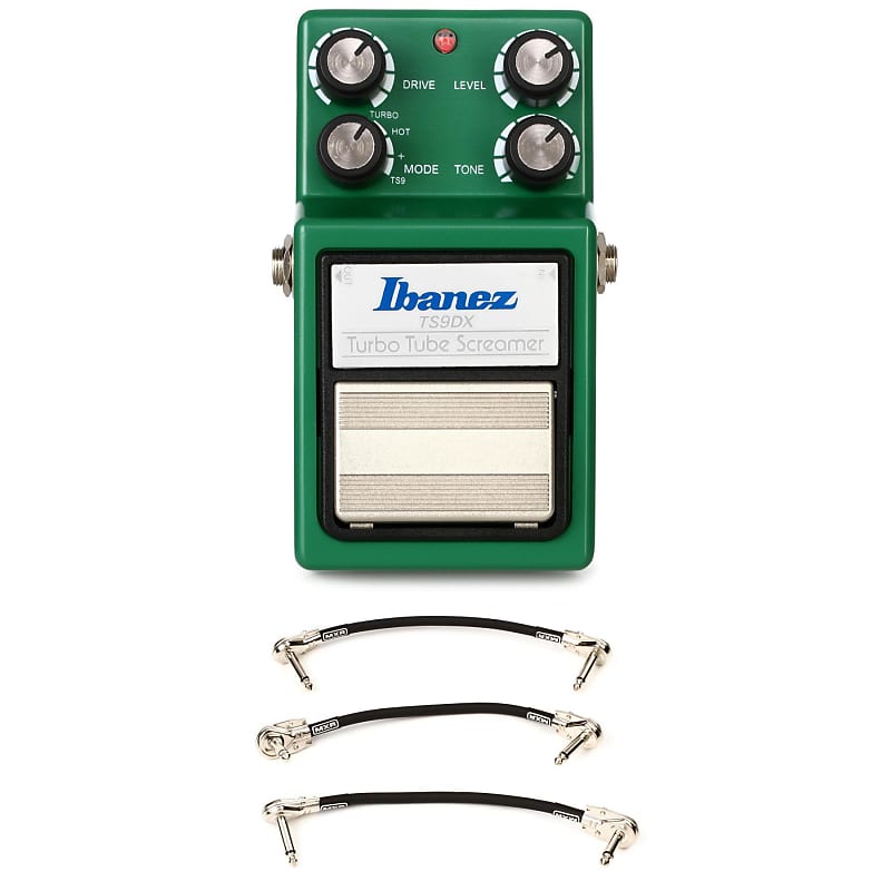 Ibanez TS9DX Turbo Tube Screamer Overdrive Pedal with 3 Patch Cables