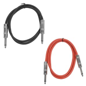 Seismic Audio SASTSX-3-BLACKRED 1/4" TS Male to 1/4" TS Male Patch Cables - 3' (2-Pack)