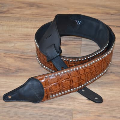 Carlino Carlino Croc patterned Studded Caramel Leather Guitar Strap 2020 Caramel for sale