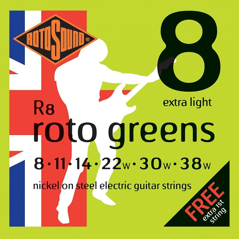 Rotosound R8 Roto Greens Nickel Electric Guitar Strings Extra Light 8-38 image 1