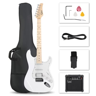 Glarry GST Stylish H-S-S Pickup Electric Guitar Kit with 20W AMP Bag Guitar Strap 2020s - White image 1