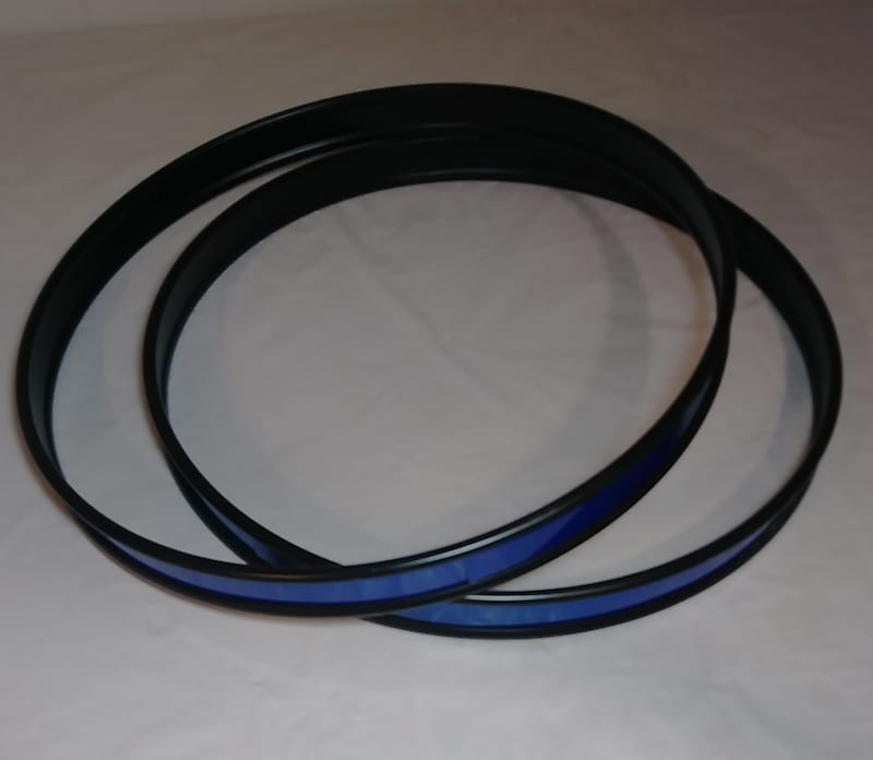 16" Black Bass Drum Hoops / Blue Wrap Reverb