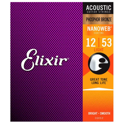 Elixir 16052 Nanoweb Phosphor Bronze Acoustic Guitar Strings 12-53 Light 6-Pack w/Bonus Elixir Pick image 2