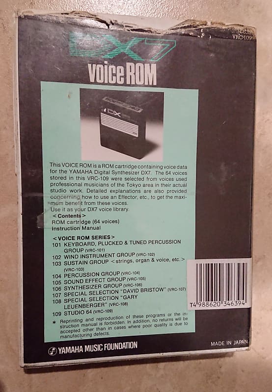 Yamaha DX7 Voice ROM 109 Studio 64 VRC-109 cart & case