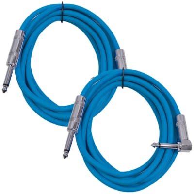 2 Pack - 10' Blue Guitar Cable TS 1/4" to Right Angle - Instrument Cord image 1