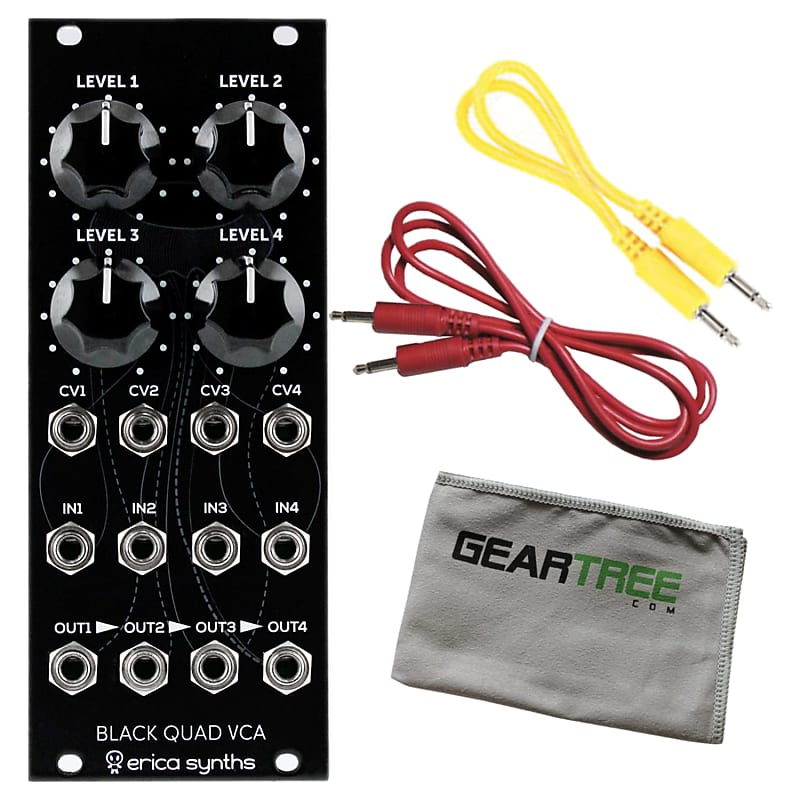 Erica Black Quad VCA Eurorack Synth Module Bundle w/ 2 Cables and Cloth image 1
