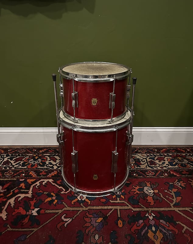1965 Ludwig “Club Date” 8x12 & 14x14 red sparkle vintage toms | Reverb