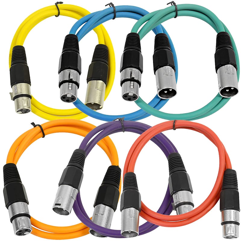 SEISMIC AUDIO (6 PACK) New 3' XLR Patch Cables Colored image 1