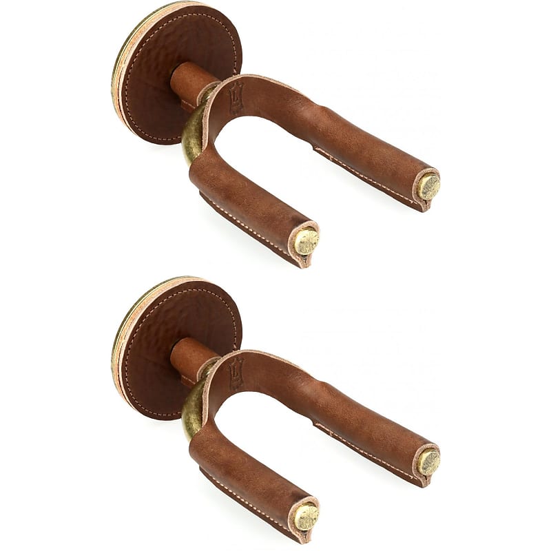 Levy's FGHNGR Brass Forged Guitar Hanger (2 Pack) - Brown Leather image 1