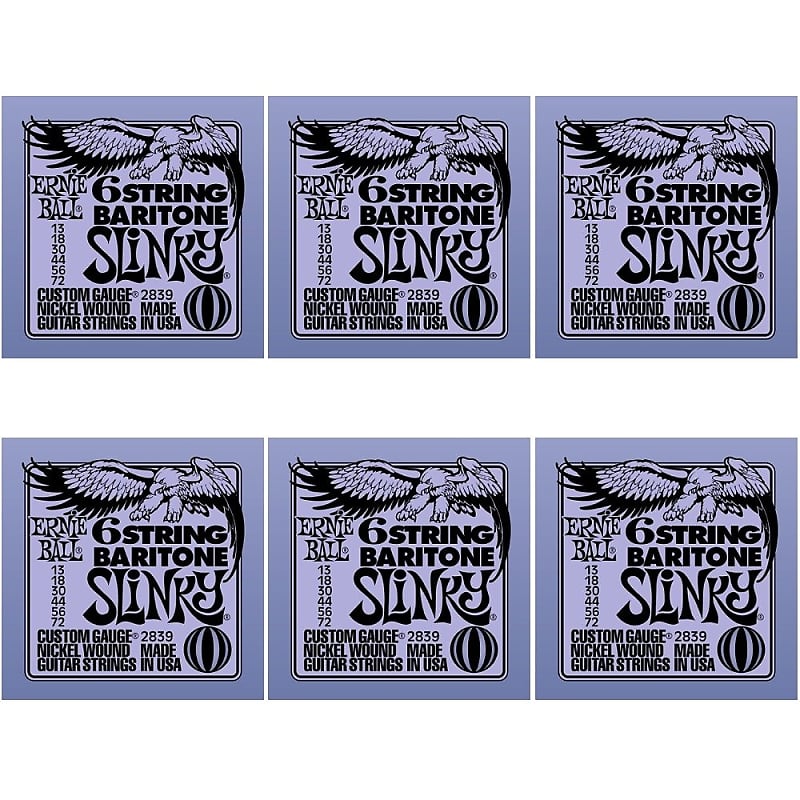 6-Pack Ernie Ball 2839 6-string Baritone Slinky Electric Guitar Strings 29 5/8 Scale (13-72) image 1