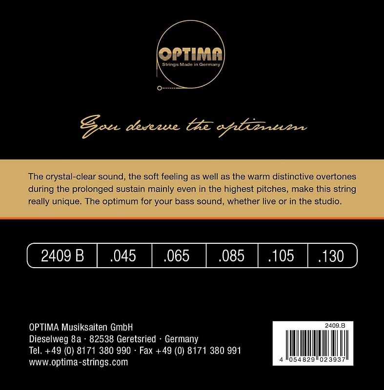 Optima Unique 24K Gold 5 String Bass Guitar Strings 45-130 Long Scale 2409.B