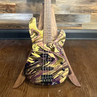 Schecter USA Custom Shop Model-T Bass (Rob DeLeo meets Michael Anthony!) - Gold-Purple-Black Swirl by Ron Thorn! for sale