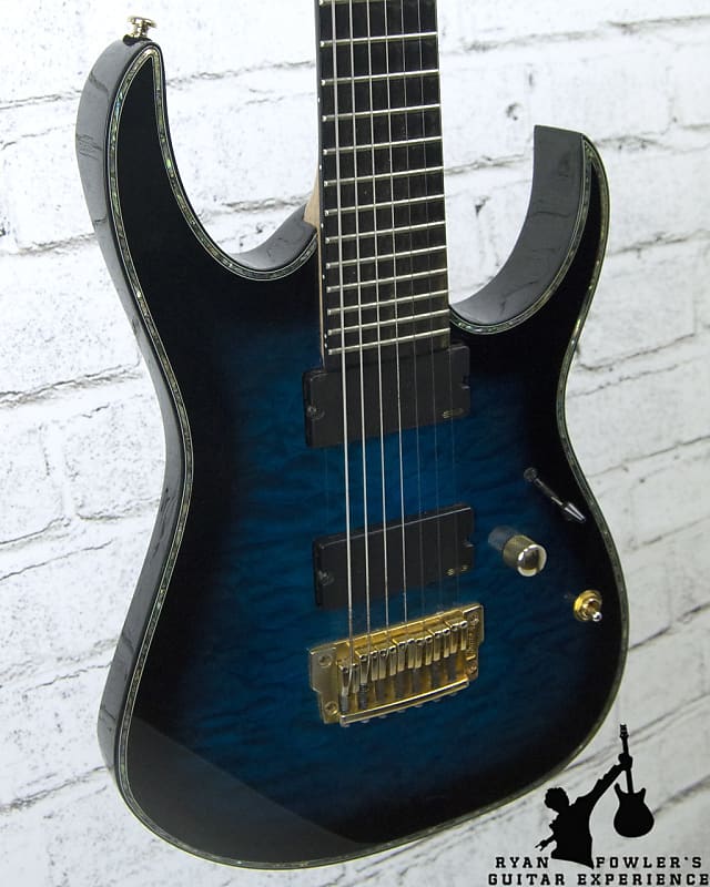 Ibanez Iron Label RGIX27FEQM 7-String Sapphire Blue Sunburst | Reverb