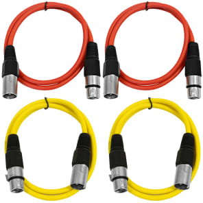 4 Pack of XLR Patch Cables 3 Foot Extension Cords Jumper - Red and Yellow image 2