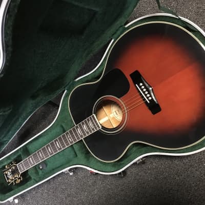 Yamaha FJ-651 jumbo acoustic guitar made in Taiwan 1984 Red violin finish sunburst excellent with road runner hard case image 3
