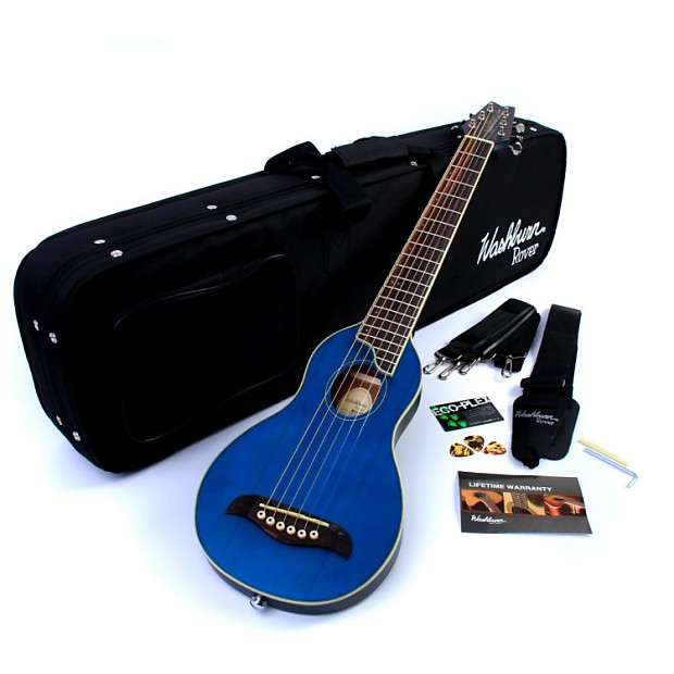 Washburn Rover RO10TB Blue Acoustic Travel Guitar Kit w Case Strap Picks