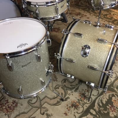 Vintage 1960s Rogers Holiday 4-Piece Drum Set w/ Bread & Butter Lugs in Silver Sparkle image 9