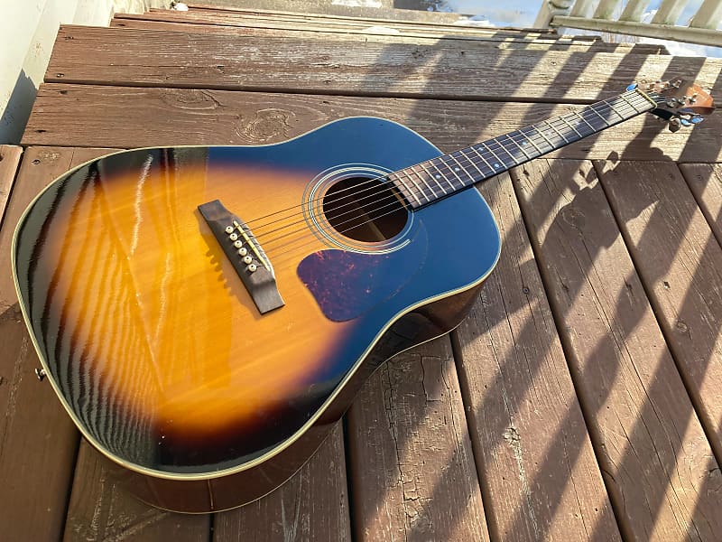 Epiphone AJ-15 slope shoulder dreadnought with upgrades, video.