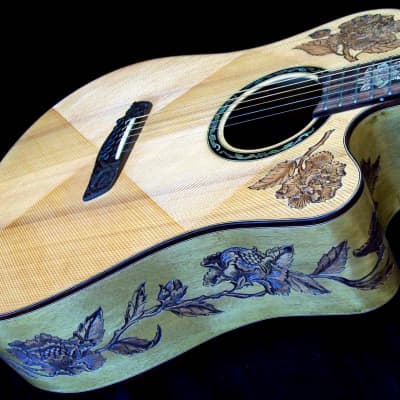 Blueberry Handmade Acoustic Guitar Dreadnought Floral Motif built to Order image 11