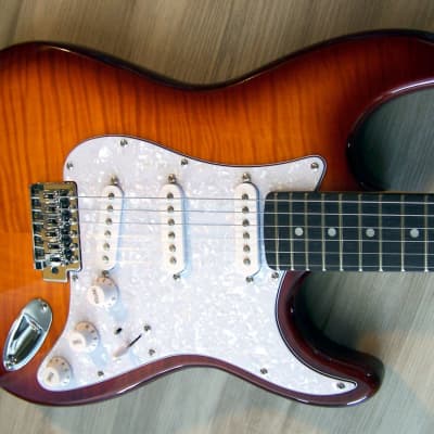 2023 Elite® Strat Pro Style Guitar "Tiger Burst Cherry" ,w/ Hot Z-Mules® Maple neck Gilmour Mod image 1