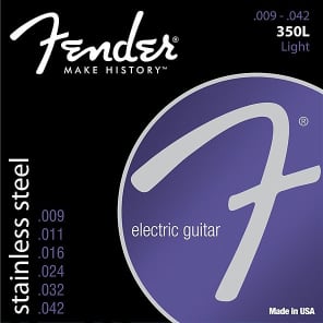 Fender 350 Guitar Strings, Stainless Steel, Ball End, 350L Gauges .009-.042, (6) 2016