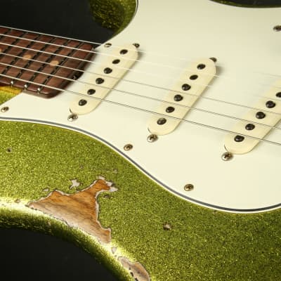 Fender Custom Shop Eddie's Guitars Exclusive Dealer Select Roasted 1963 Stratocaster Heavy Relic - Chartreuse Sparkle image 17