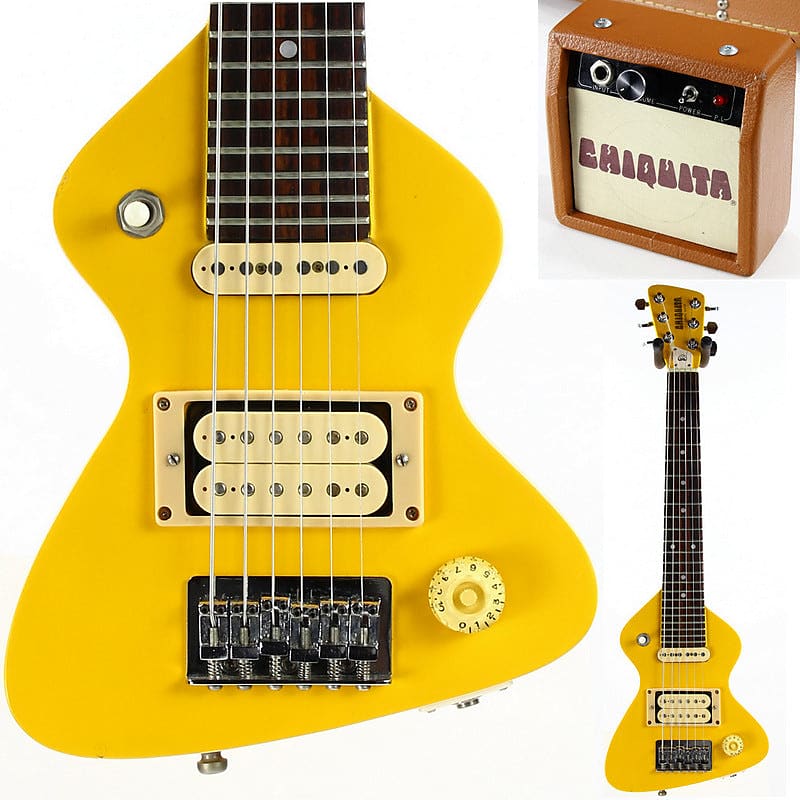 c. 1983 Hondo Dan Erlewine Chiquita Banana Yellow Travel Guitar w