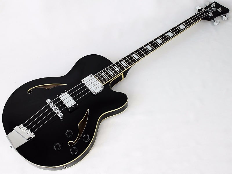 Italia Torino Semi-Hollow Bass Guitar in Black w/Softcase image 1