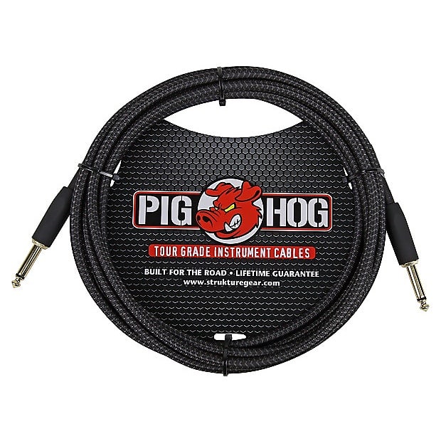 Pig Hog "Black Woven" Tour Grade Instrument Cable, 10ft (straight 1/4"-1/4" plugs), PCH10BK image 1