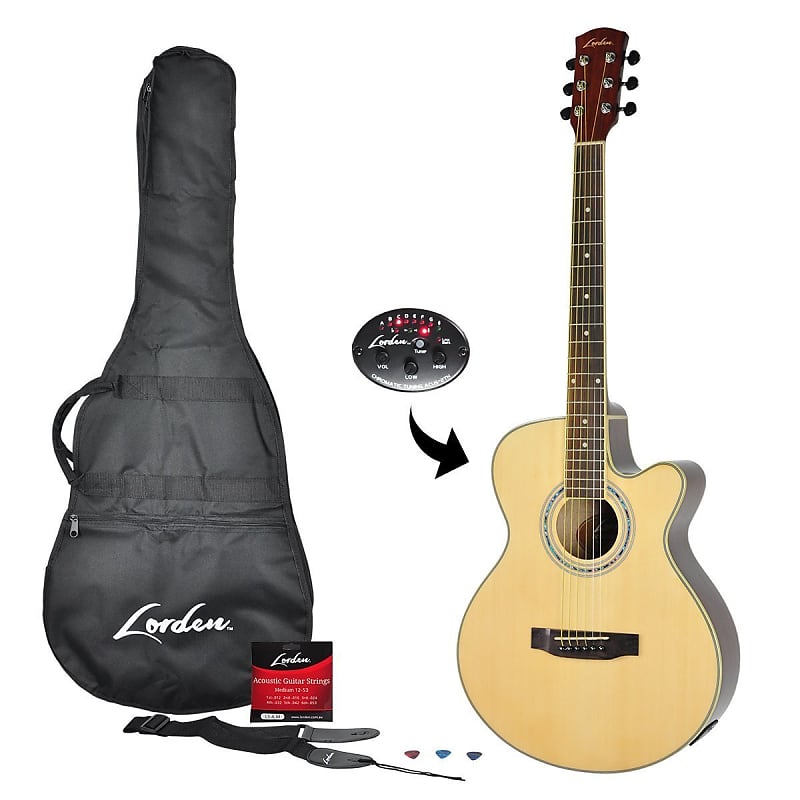 Lorden Acoustic-Electric Small Body Cutaway Guitar Pack (Natural Gloss) image 1