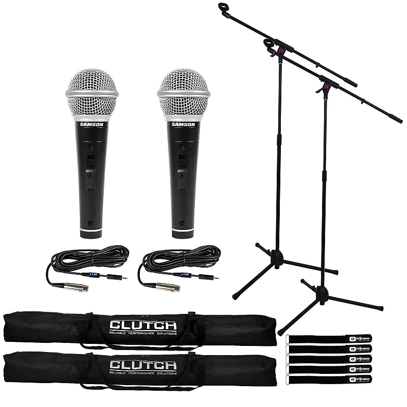 Microphone Boom Stand Clip Holder Foldable Tripod Clutch w Bag, Vocal Mic 2 Pack image 1